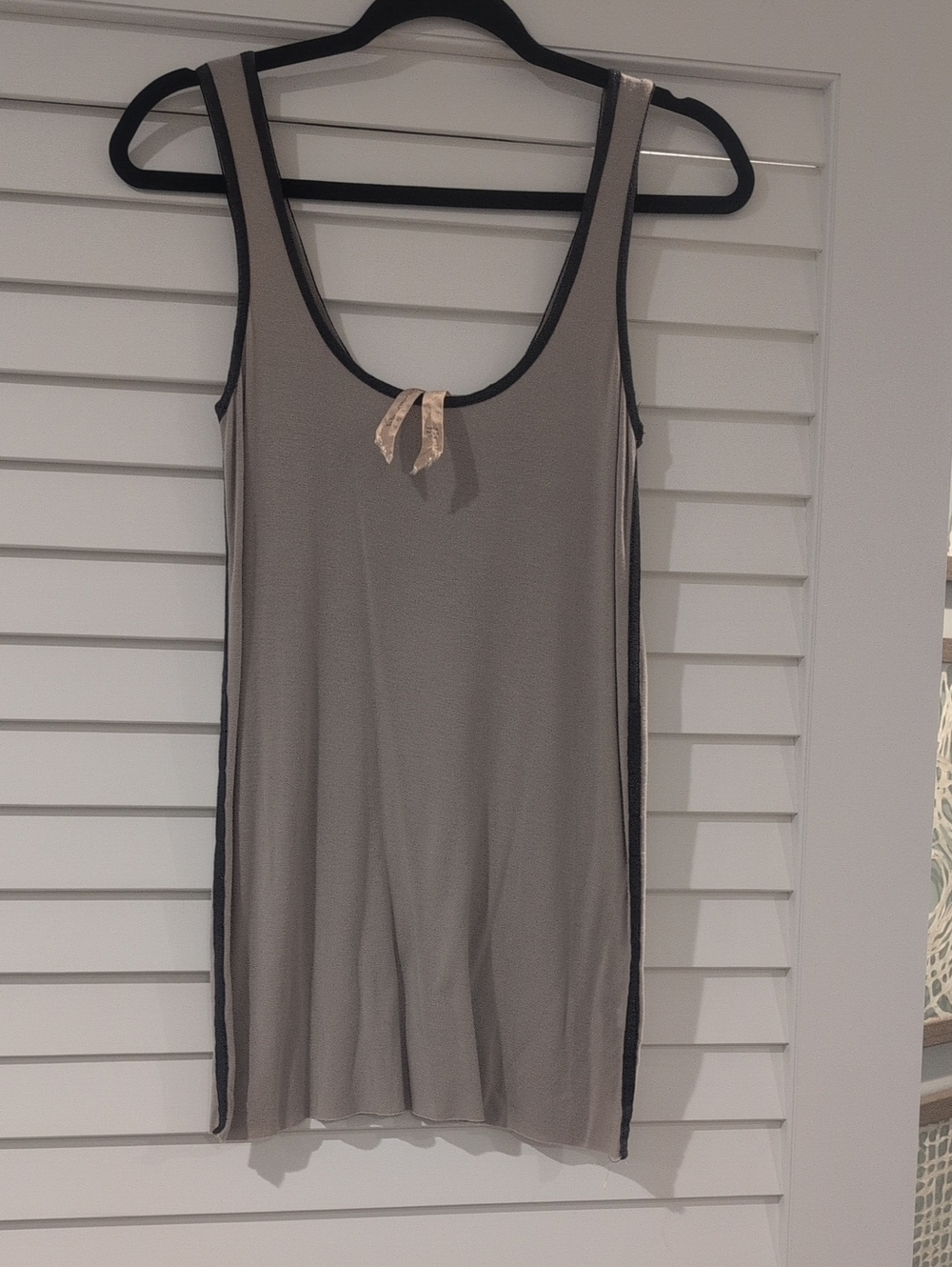 Bailey 44 EUC! Gray Tank Blouse with Purple Trim And Stripes Down Back And Sides